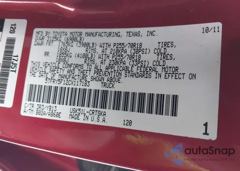 2012 Toyota Tundra Grade 5.7L V8 from USA, damaged, VIN 5TFRY5F12CX117183